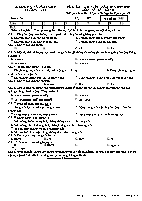 Đề kiểm tra 15 phút môn Vật lý Lớp 10 - Mã đề 548 - Năm học 2019-2020 - Sở giáo dục và đào Hải Phòng